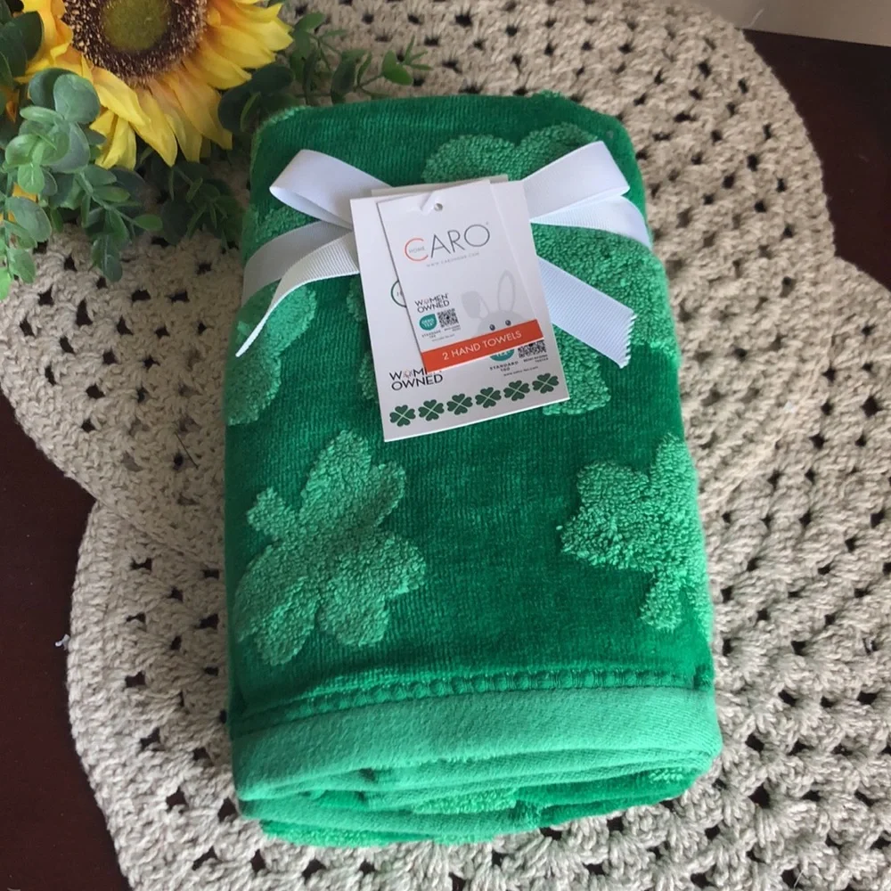 Caro Green Shamrock Hand Towels - Set of 2